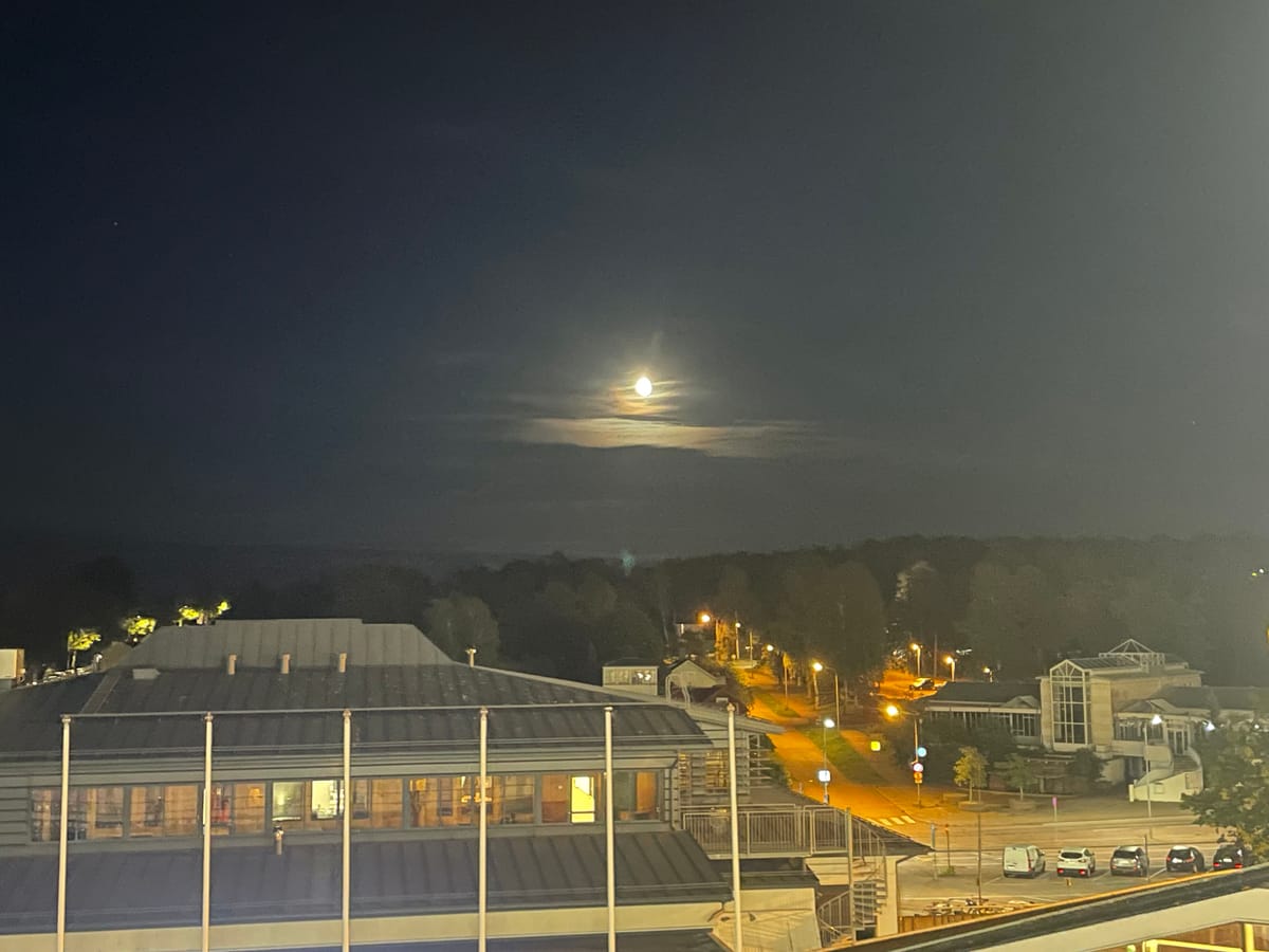  Moon in the Night, while a ferry is docked to port of Marienhamnm, Åland, Finland